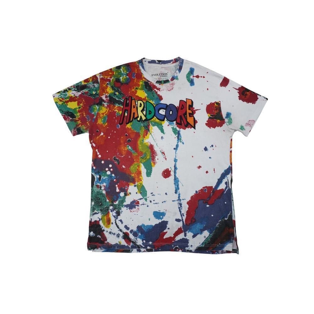 Hardcore All Over Print Paint Splatter Graphic T-Shirt 2X White Red Y2K